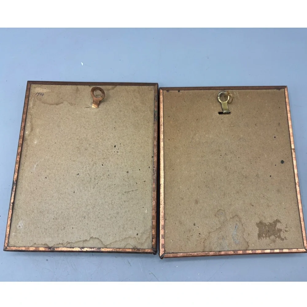 Vtg Reverse Paint Silhouette‎ Pictures Framed Copper Tone Pair Gondola Courting